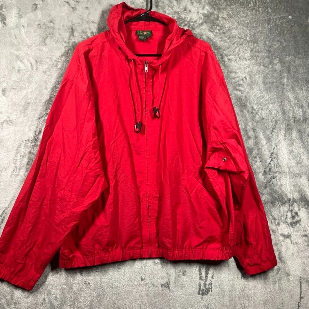 Vintage J Crew Oarsman Jacket Men's XL Red Zip Hooded Boxy Cropped Pockets 90s